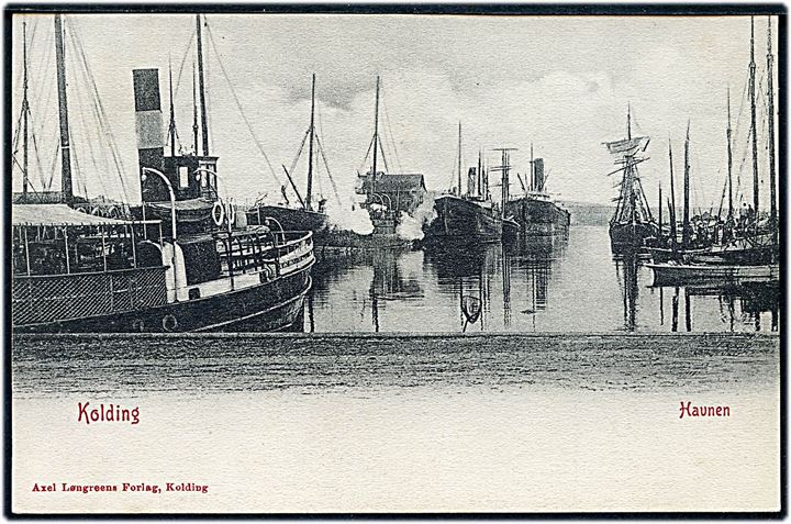 Kolding, havnen med dampskibe. A. Løngreen u/no.