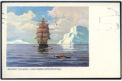 Emanuel A. Petersen: Grønland. Barkskibet Thorvaldsenmellem isfjælde ved Grønlands Kyst. Stenders, serie no. 60.