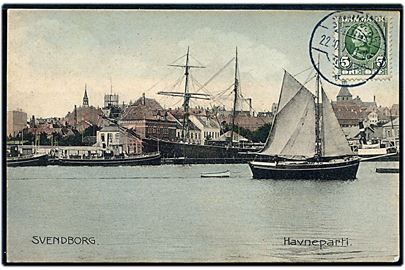 Svendborg, havnen med sejlskibe. Stenders no. 7341.
