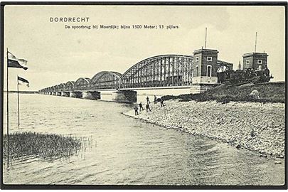 Tog paa vej over jernbanebroen ved Dordrecht, Holland. No. 9.