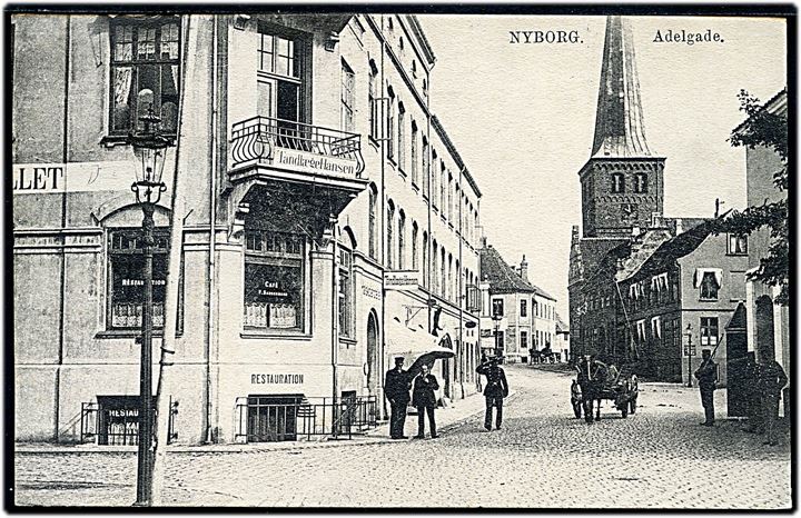 Nyborg. Adelgade med flere butikker mm. W.M. no. 758.