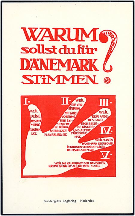 Genforening. Valgagitationsplakat. Udgivet af Sønderjydsk Bogforlag i Haderslev. U/no. (12,3x20 cm) - ikke postkort