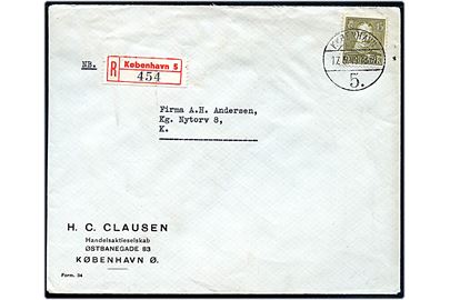 45 øre Chr. X single på anbefalet lokalbrev i København d. 17.5.1949.