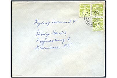 12 øre Bølgelinie (3) på brev annulleret med pr.stempel Vaalse pr. Nørre-Alslev d. 11.6.1956 til København.