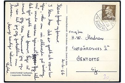 40 øre Fr. IX på brevkort (Christiansø, Sydhavnen) annulleret med pr.-stempel Christiansø pr. Svaneke d. 20.10.1966 til Gentofte.