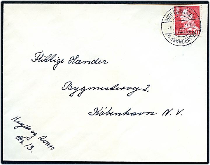 30 øre Fr. IX på brev annulleret med pr.-stempel Øster Brønderslev pr. Brønderslev d. 4.4.1962 til København.