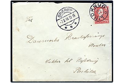 20 øre Chr. X på brev annulleret med udslebet stjernestempel LINDKNUD og sidestemplet Brørup d. 7.8.1944 til Roskilde.