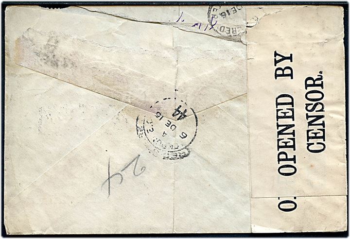 24 ch. single på anbefalet brev fra Teheran-Bazar d. 16.11.1916 markeret via Russia til Manchester, England. Transit stemplet i London d. 6.12.1916 og åbnet af britisk censur no. 4511.
