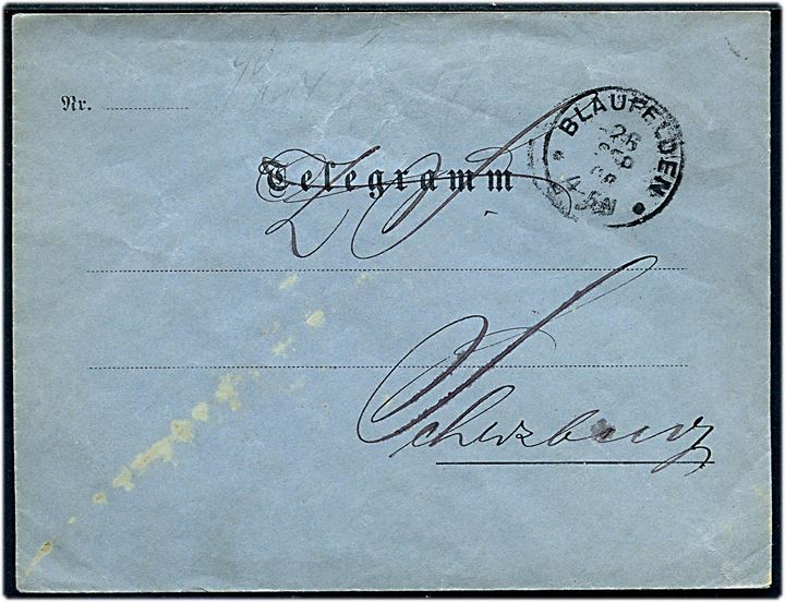 Ufrankeret Baden-Württemberg Telegramkuvert stemplet Blaufelden d. 26.9.1868 til Schrozberg. Ank.stempel i Schrozberg d. 26.9.1868.