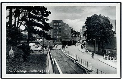Sønderborg, Jernbanegade med tog. Stenders no. 42.