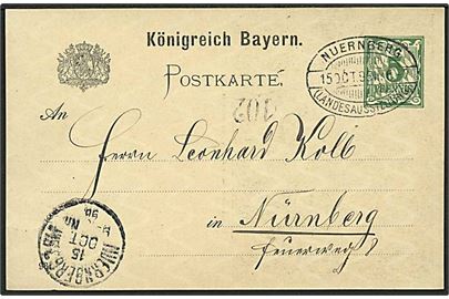 5 pfg. illustreret helsagsbrevkort fra Bayerische Landes-Ausstellung i Nürnberg d. 15.10.1896 til Nürnberg.
