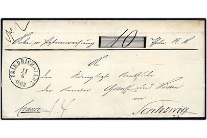 1863. Postanvisning påskrevet Franco med antiqua Friedrichstadt d. 11.6.1863 til Schleswig. 