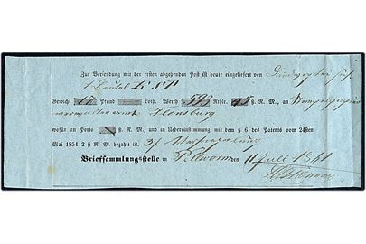 Fortrykt postkvittering fra Briefsammlungsstelle anvendt i Pellworm d. 11.7.1861 for værdiforsendelse til Flensburg. Sjælden formular.