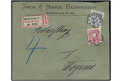 10 pfg. og 20 pfg. Adler på anbefalet brev annulleret Hadersleben 2. d. 24.2.1886 til Vojens. Smukt brev.
