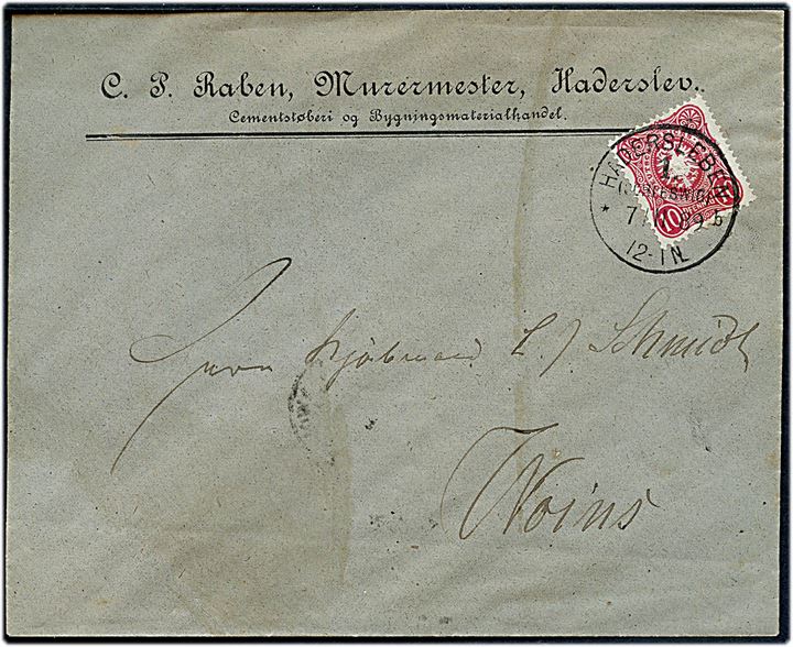 10 pfg. Adler på brev annulleret Hadersleben 1. (Schleswig) *b d. 7.11.1889 til Vojens.