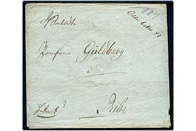 1797. Francobrev med fuldt indhold og håndskrevet bynavn Odder d. 6.11.1797 til Ribe. 