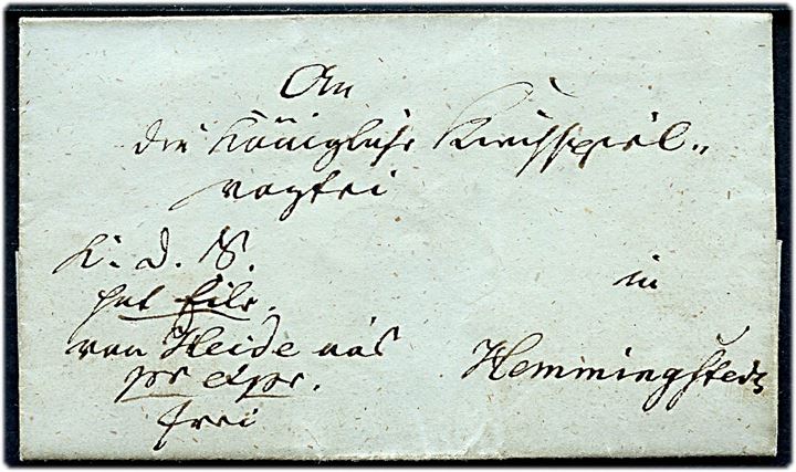 1852. Tjenestebrev mærket K.d.S. med expres fra Tellingstadt d. 21.3.1852 til Hemmingstedt. Fuldt indhold.