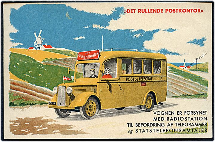 7 øre Bølgelinie på brevkort (Det Rullende Postkontor) annulleret med særstempel Danmark * Det rullende Postkontor * d. 2.9.1939 til Aarhus. Det rullende postkontor opstillet i Aarhus d. 2.9.1939 i forbindelse med rundskue. 