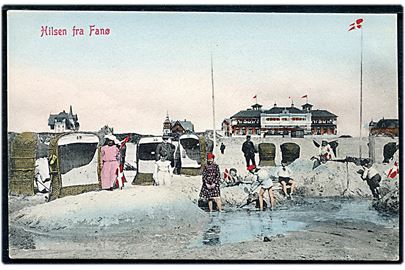 Fanø, Hilsen fra med strandhotel og badestole. Warburg no. 1280.
