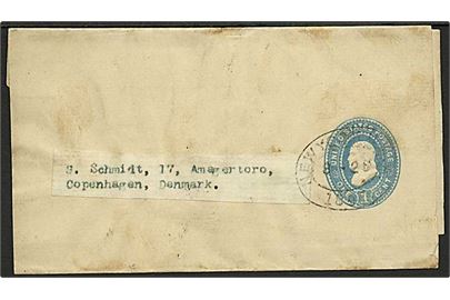 1 cent helsagskorsbånd fra New York d. 28.8.1897 til København, Danmark.