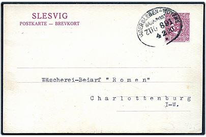15 pfg. Fælles udg. helsagsbrevkort fra Haderslev annulleret med bureaustempel Hadersleben - Woyens Bahnpost Zug 891 d. 4.2.1920 til Charlottenburg, Tyskland.