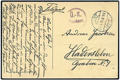 Ufrankeret feltpostkort (Westerland på Sylt) stemplet List (Sylt) d. 25.5.1918 til Haderslev. Violet censurstempel Ü.-K. Tondern.  