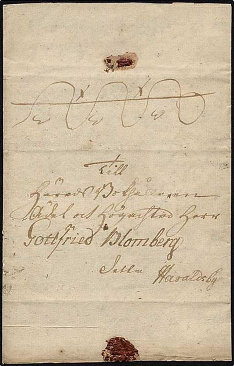 1770. Indgående tjenestebrev med kronoslinger dateret Åbo d. 17.12.1770 til bogholder Blomberg, Haraldsby på Ålandsøerne. Tidlig forsendelse.