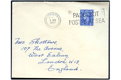 2½d George VI på Union-Castle Line kuvert annulleret med skibsstempel London / Paquebot posted at Sea d. 6.11.1947 til London.