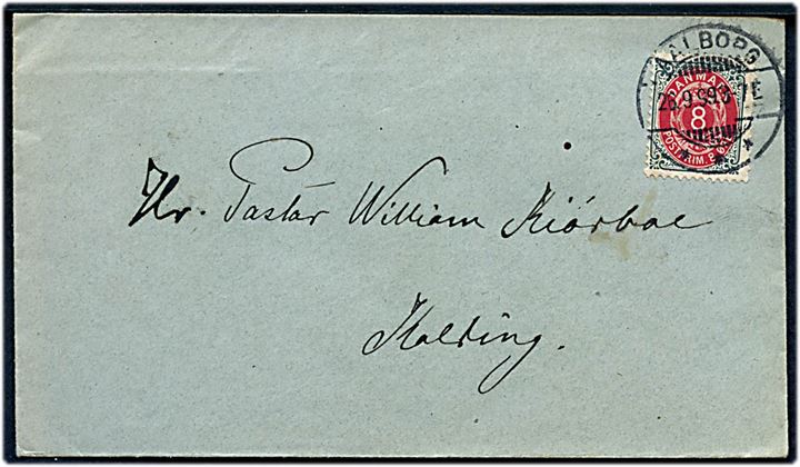 8 øre Tofarvet på brev fra Aalborg d. 26.9.1899 til Kolding.