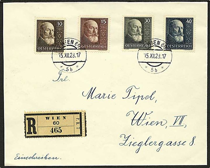 Komplet sæt Hainisch på anbefalet brev i Wien d. 15.12.1928.