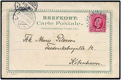 10 öre Oscar II på brevkort annulleret med særstempel Helsingborg * Utställning * d. 30.8.1903 til København, Danmark.