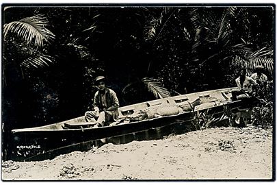 Krokodille i kano. Fotokort u/no.