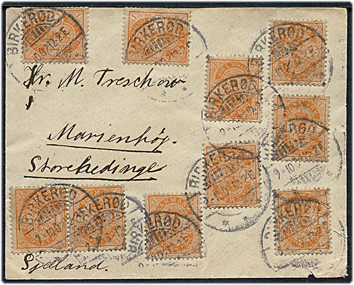 1 øre Våben (10) på brev fra Birkerød d. 2.10.1902 til Storehedinge. Nusset.