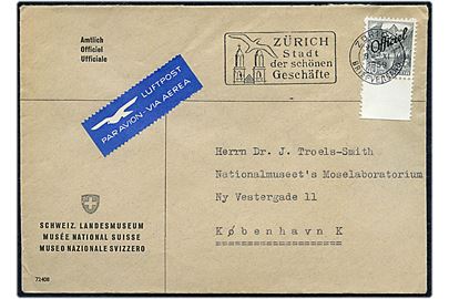 40 c. Officiel Provisorium på tjeneste luftpostbrev fra Schweiz. Landesmuseum i Zürich d. 8.11.1950 til Nationalmuseet i København, Danmark.