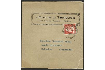 90 c. Pasteur single på korsbånd fra Amiens 1928 til Nakskov, Danmark.