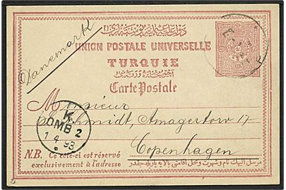 20 para helsagsbrevkort fra Aleppo d. 17.3.1893 til København, Danmark.