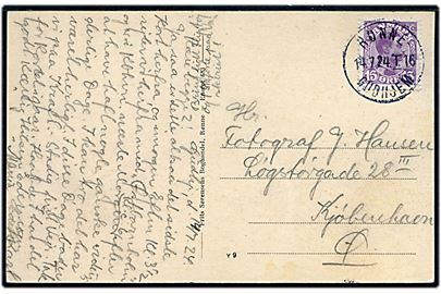 15 øre Chr. X på brevkort fra Gudhjem annulleret med bureaustempel Rønne - Gudhjem T.16 d. 14.7.1924 til København.