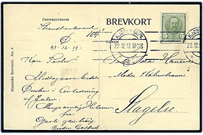 5 øre Fr. VIII helsagsafklip på brevkort fra Kjøbenhavn d. 22.12.1913 til Slagelse.