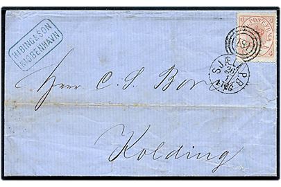 4 sk. Krone/Scepter på brev fra København annulleret med kombineret nr.stempel 181/Sjæll.P.B. d. 26.1.1866 til Kolding.