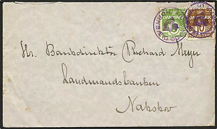 5 øre og 10 øre Bølgelinie på brev annulleret med posthornstempel KILDEKROG (HORNBÆK) til Nakskov.