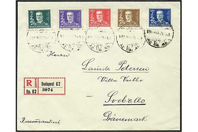Komplet sæt Regeringsjubilæum på anbefalet brev fra Budapest d. 21.11.1930 til Svebølle, Danmark. 