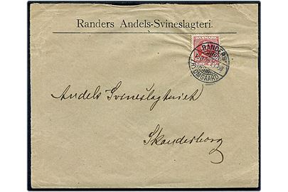 10 øre Fr. VIII på brev fra Randers annulleret med bureaustempel Randers - Ryomgaard T.1098 d. 13.10.1909 til Skanderborg.