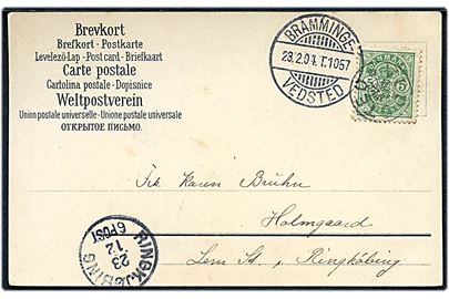 5 øre Våben på brevkort annulleret med stjernestempel VEDSTED og sidestemplet bureau Bramminge - Vedsted T.1057 d. 23.12.1904 til Lem St. pr. Ringkjøbing.