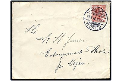 10 øre Chr. X på brev fra Ribe annulleret med bureaustempel Bramminge - Vedsted T.1061 d. 21.2.1915 til Vejen.