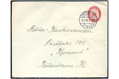 15 øre helsagskuvert (fabr. 55) fra Skjern annulleret med bureaustempel Fredericia - Struer T.383 d. 16.7.1939 til København.