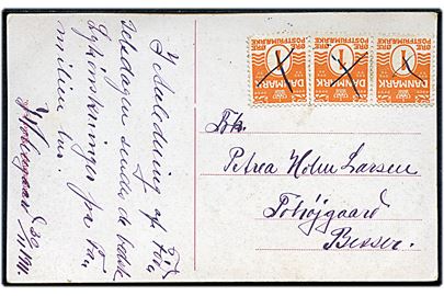 1 øre Bølgelinie (3) på lokalt brevkort på Samsø dateret Holmegaard d. 30.11.1911 annulleret med blækkryds til Tohøjgaard pr. Besser på Samsø.