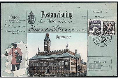 Købh., Postanvisning-hilsen med prospekt af Raadhuset. A. Vincent no. 4053.