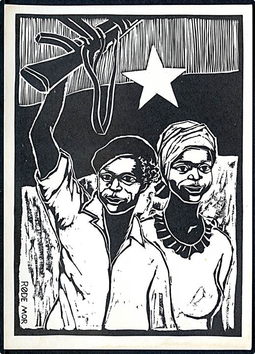 Solidaritet med Afrika. Kunstnerkollektivet RØDE MOR. Politisk billede ca. 1970. Uden adresselinier.