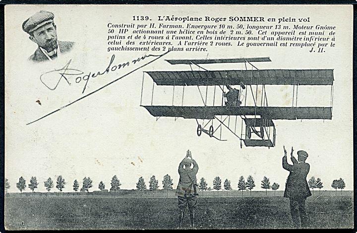 Roger Sommer, fransk flyvepioner med hans H. Farman flyvemaskine. No. 1139.