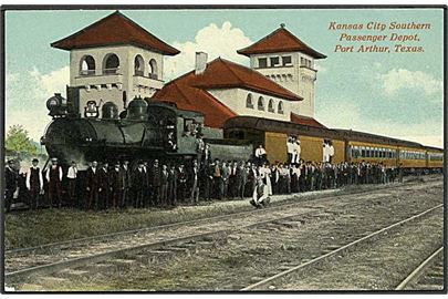 Lokomotiv ved Kansas City Southern passenger depot, USA. W.F. Hada no. 41373.